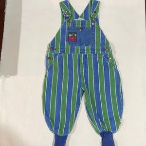 Vintage 90’s Gymboree Baby Overalls X-Small (12-18M) Green & Blue Striped denim
